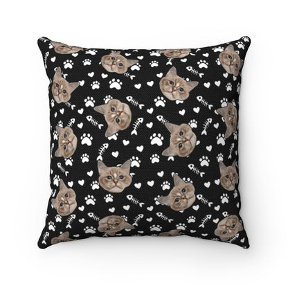 Custom Pillow With Your Pets Face Printed On It - Paws & Fish Bones