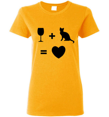 Wine Plus Cat Equals Love - Ladies Cut - Tail Threads
