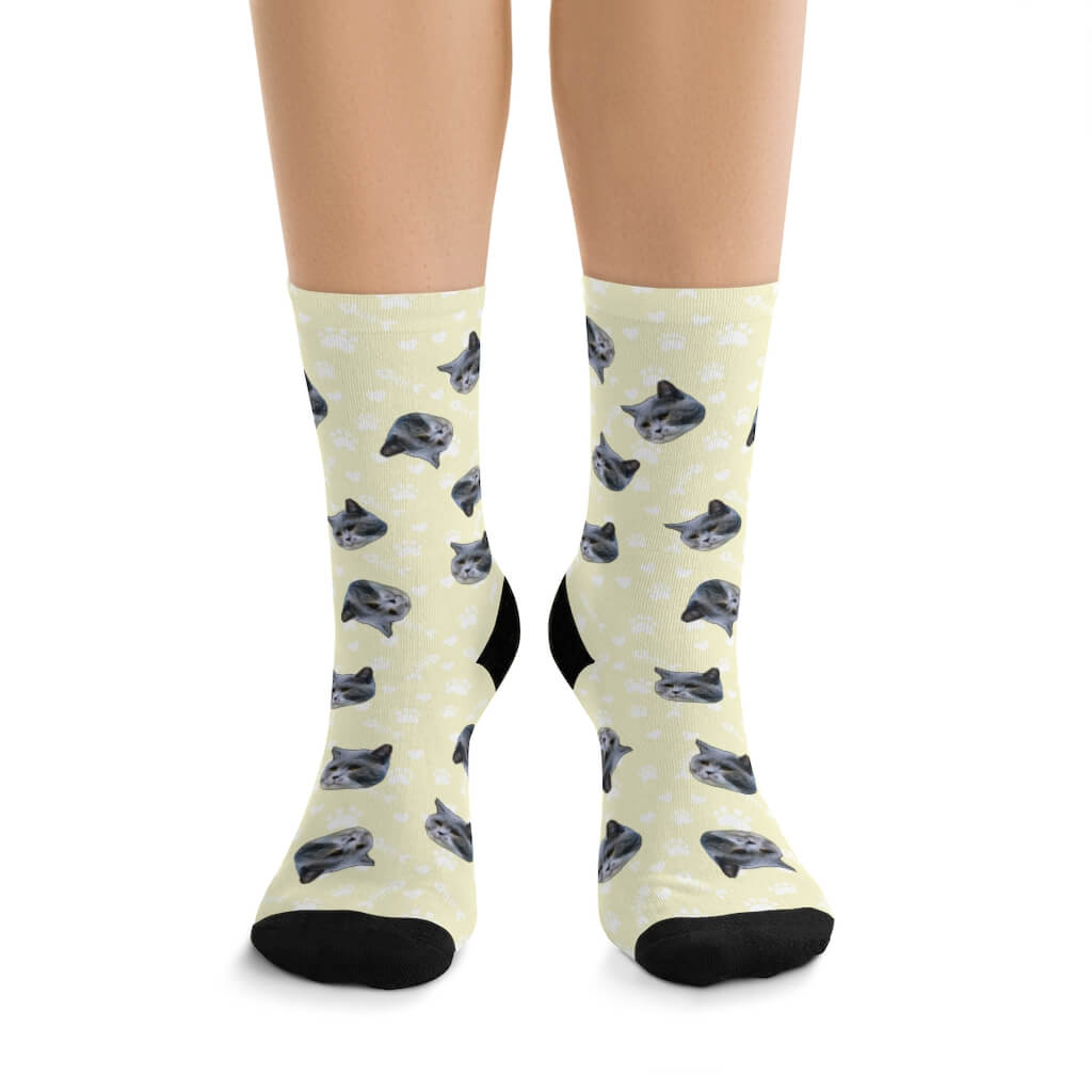 Custom Socks - Hearts, Fish Bones, Paws (white)