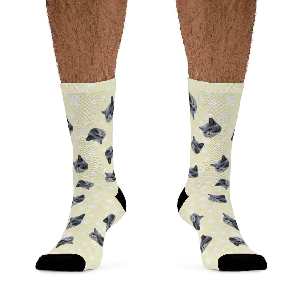 Custom Socks - Hearts, Fish Bones, Paws (white)