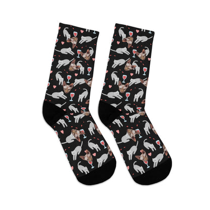 Custom Socks - Wine, Cats & Hearts