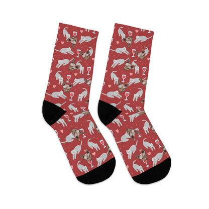 Custom Socks - Wine, Cats & Hearts