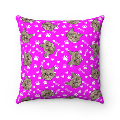 Custom Pillow With Your Pets Face Printed On It - Paws & Fish Bones